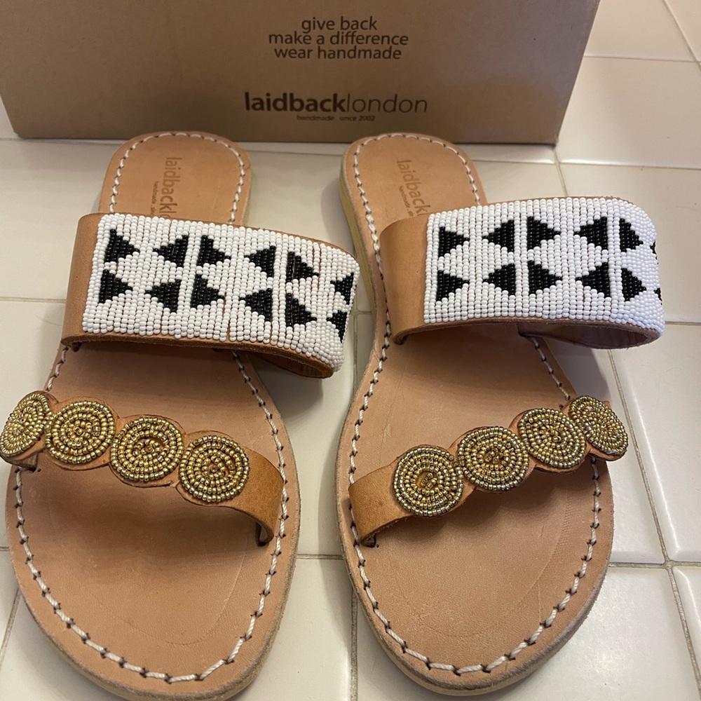 Laidback London beaded slip on sandal. New still in box.